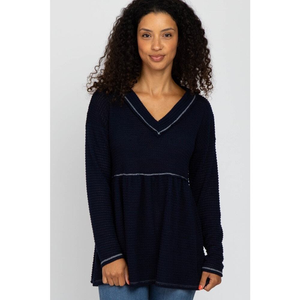 BiBi Navy V-Neck Babydoll Lightweight Sweater